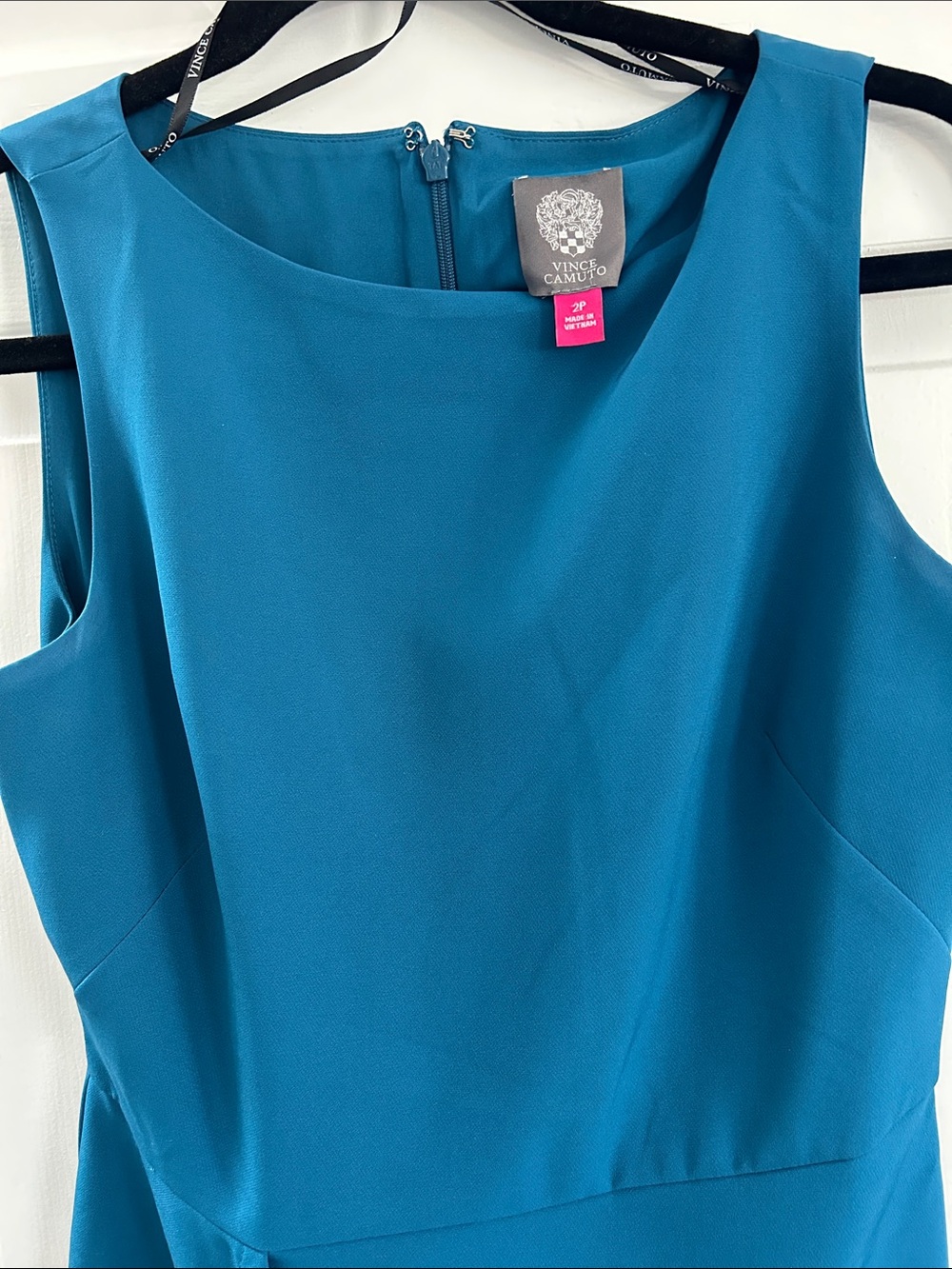 2P Vince Camuto Teal Sleeveless Sheath Dress with Drape Detail - Picture 2 of 4